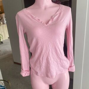 Pink Pointelle V-Neck Women's Top